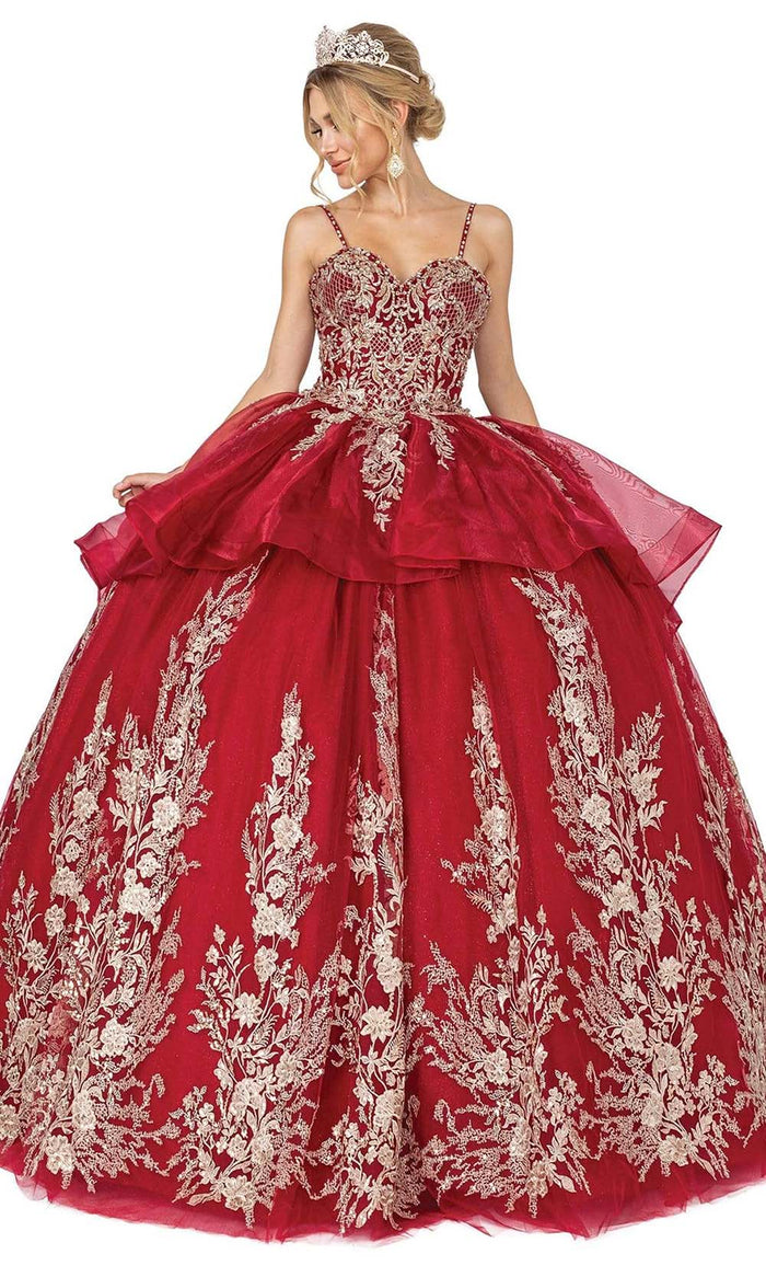 Dancing Queen - 1590 Spaghetti Strap Applique Ballgown Special Occasion Dress XS / Burgundy