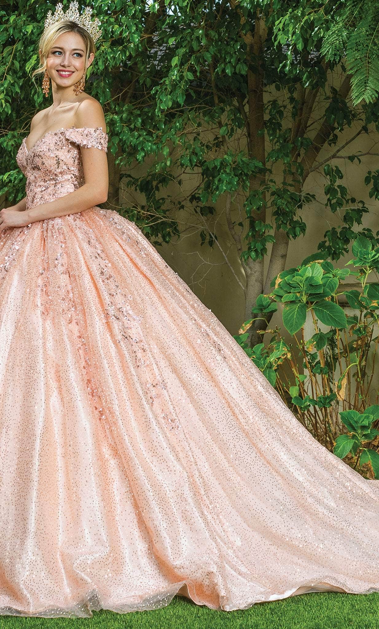 Sparkly Rose Gold Formal Ball Gown Evening Dress RS2012