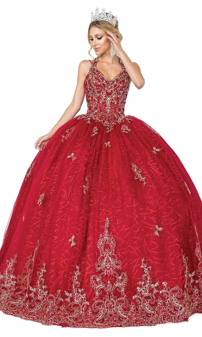 Dancing Queen - 1609 Appliqued Strappy Ballgown Special Occasion Dress XS / Burgundy