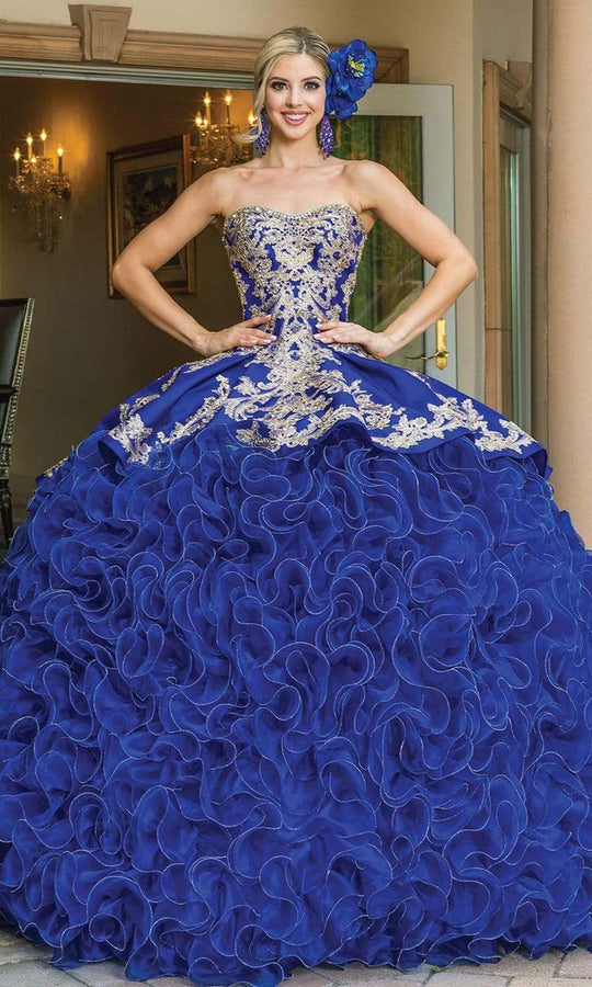 Dancing Queen - 1634 Strapless Embellished Ruffled Gown