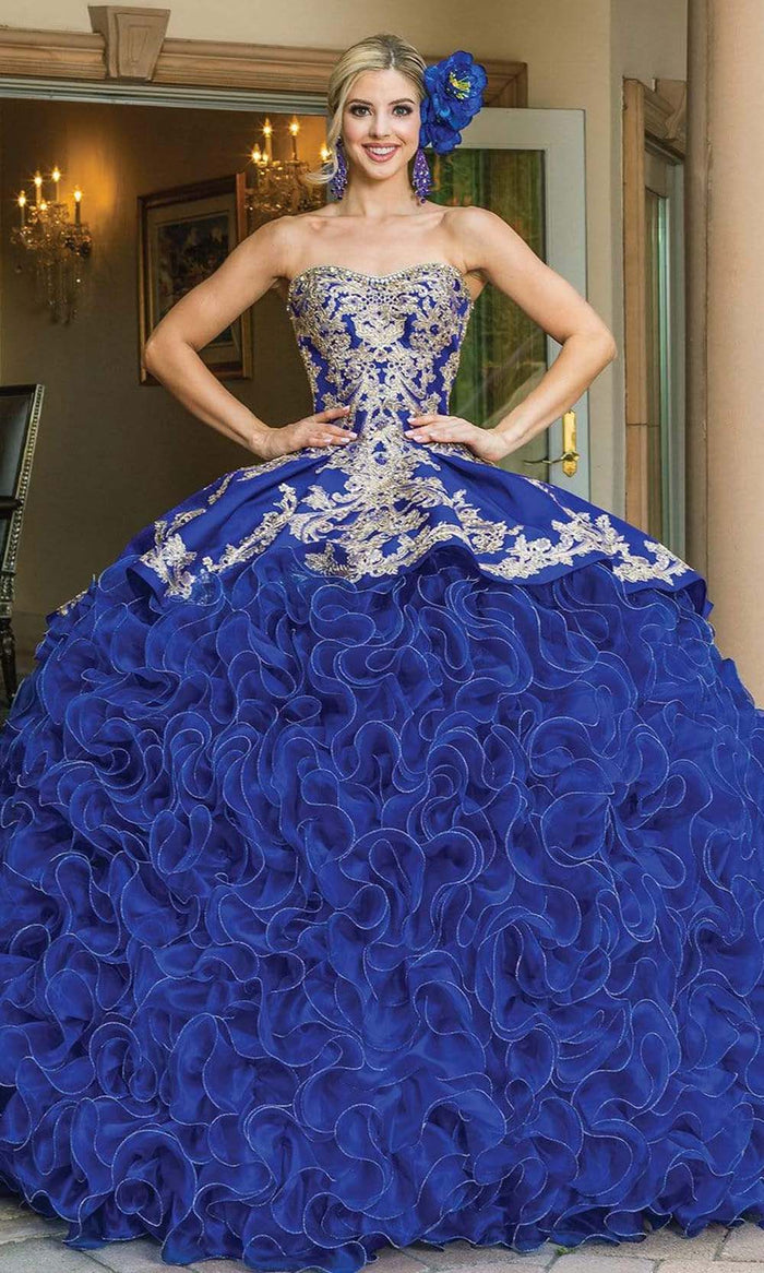 Dancing Queen - 1634 Strapless Embellished Ruffled Gown Quinceanera Dresses XS / Royal Blue