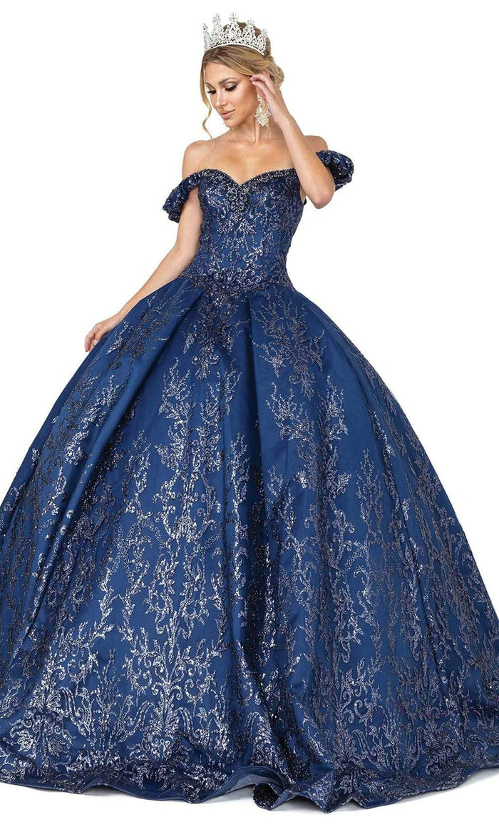 Dancing Queen - 1643 Beaded Sweetheart Glittery Gown Special Occasion Dress XS / Navy