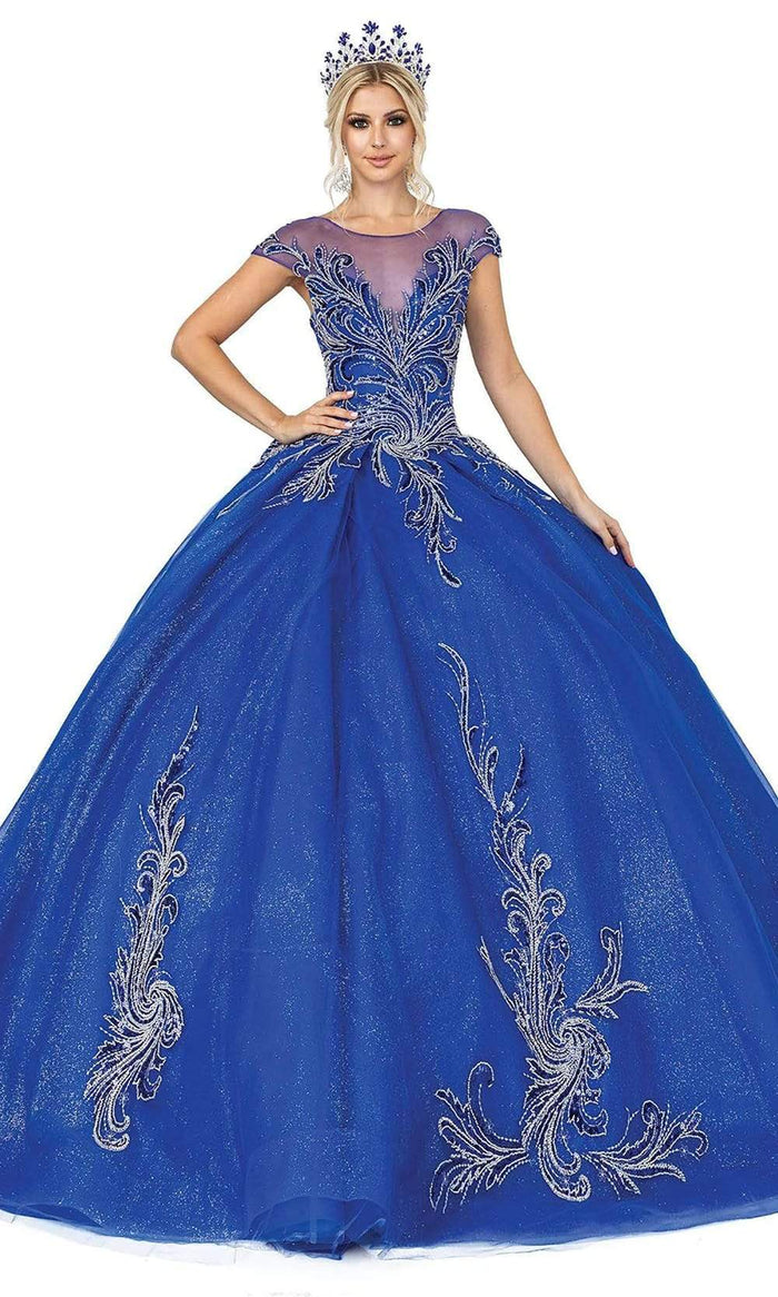 Dancing Queen - 1646 Illusion Beaded Glittery Dress Quinceanera Dresses XS / Royal Blue