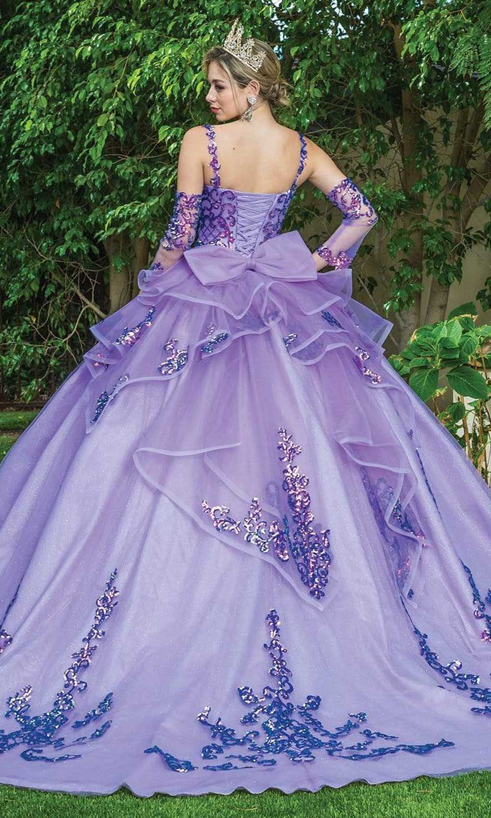 Dancing Queen 1652 Shimmer Applique Ballgown with Bow Accent