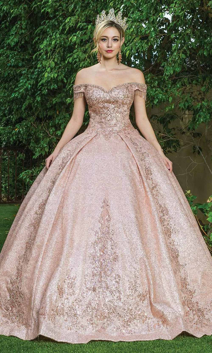 Dancing Queen - 1654 Bow Back Shimmering Ballgown Special Occasion Dress XS / Rose Gold