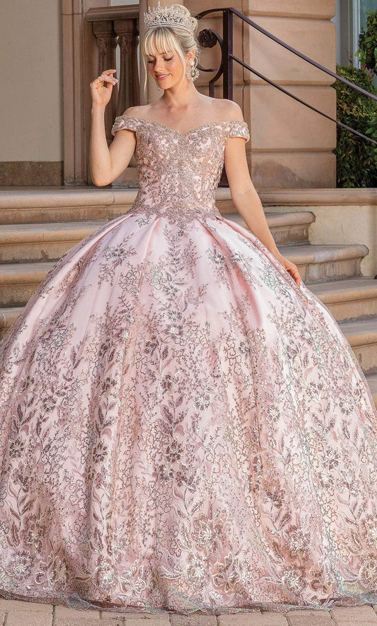 Dancing Queen 1666 - Cap Sleeve Floral Beaded Ballgown
