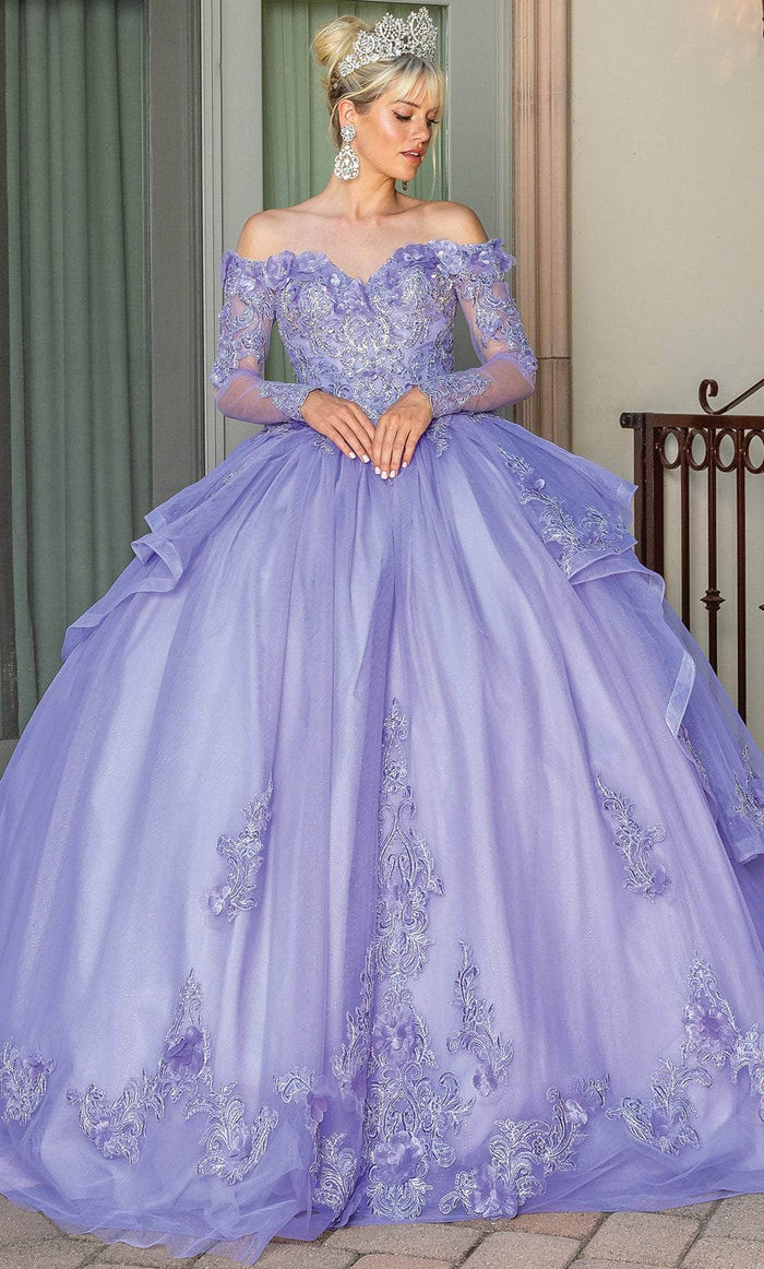 Dancing Queen 1667 - Long Sleeve Quinceanera Ballgown Long Dresses XS / Lilac