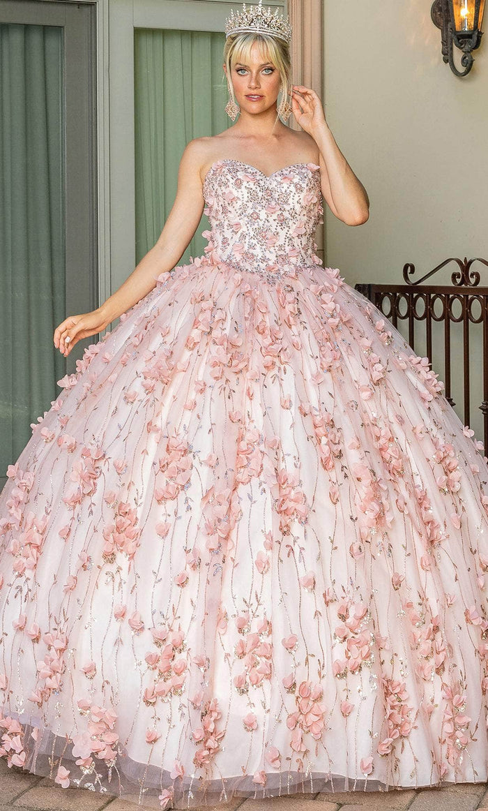 Dancing Queen 1673 - Strapless Embellished Ballgown Quinceanera Dresses XS / Rose Gold