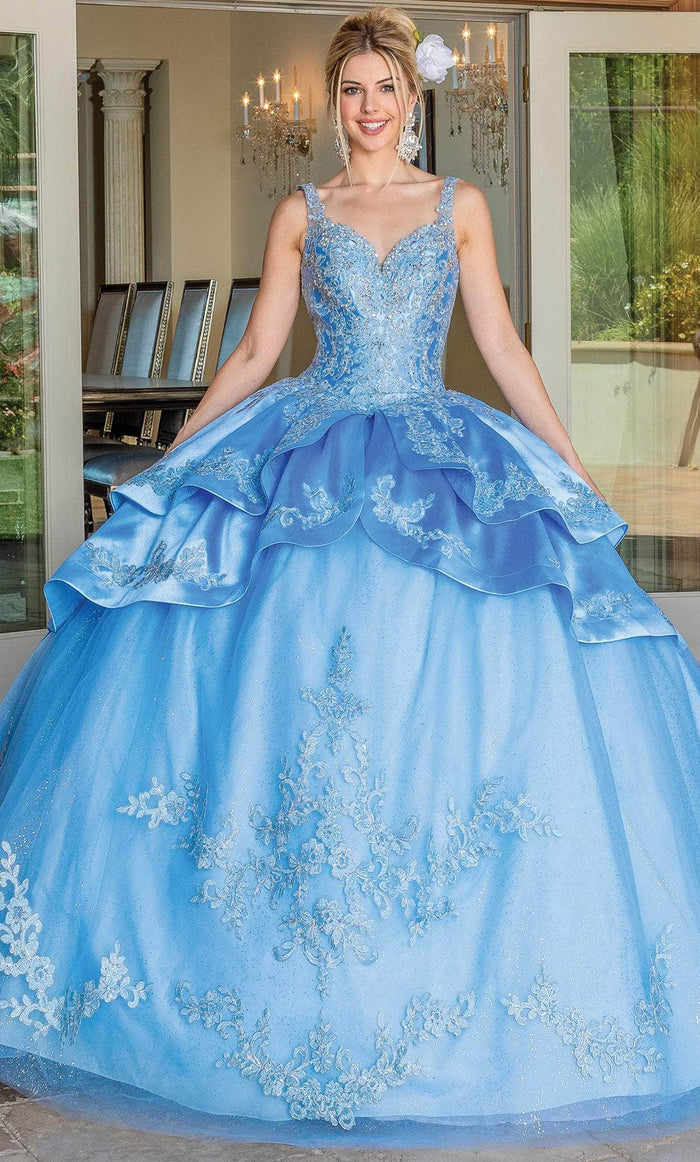 Dancing Queen 1682 - Peplum Quinceanera Ballgown Ball Gowns XS / Bahama Blue