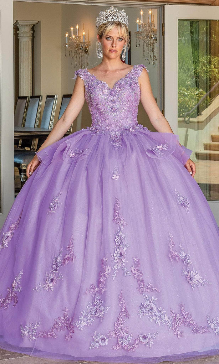 Dancing Queen 1690 - Floral Appliqued Tiered Ballgown Ball Gowns XS / Lilac