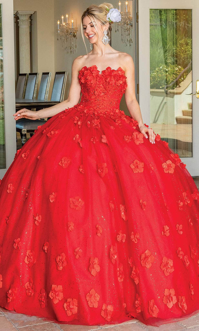 Dancing Queen 1704 - Floral Strapless Ballgown Quinceanera Dresses XS / Red