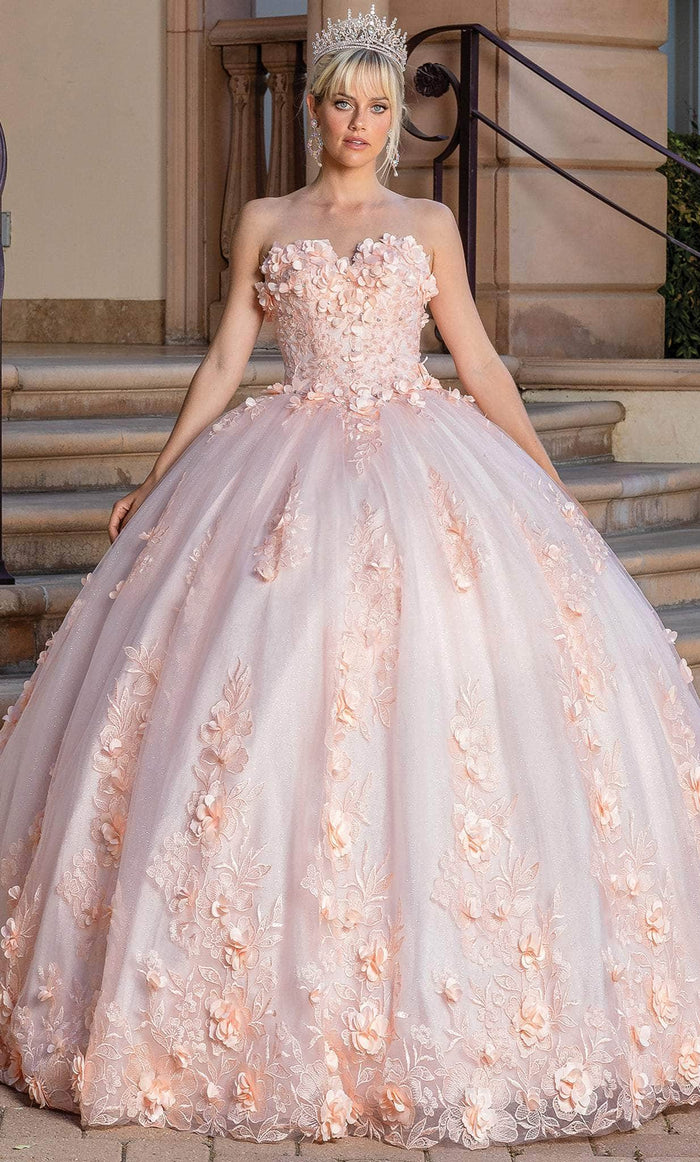 Dancing Queen 1705 - Strapless Embroidered Ballgown Quinceanera Dresses XS / Peach