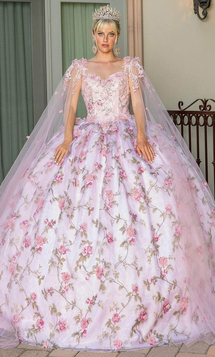 Dancing Queen 1715 - Sweetheart Floral Printed Ballgown Quinceanera Dresses XS / Blush Flower