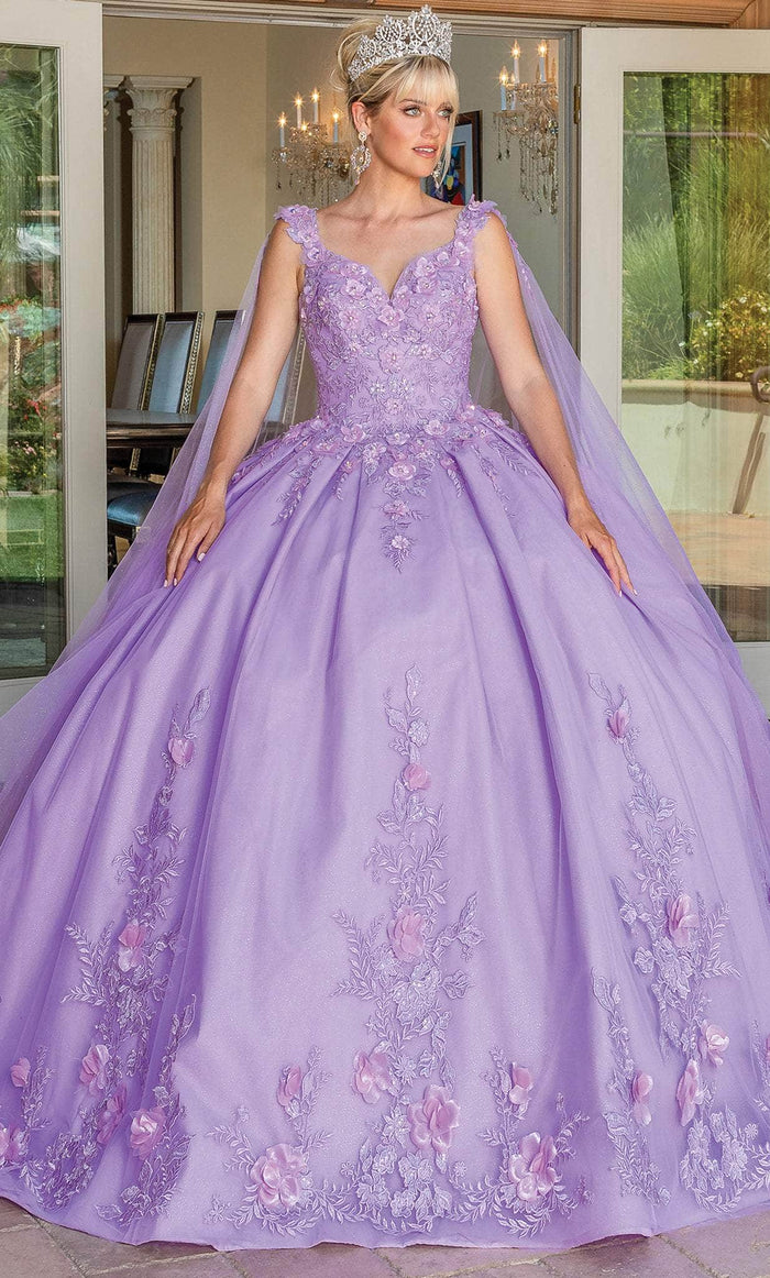 Dancing Queen 1716 - Cape Sleeve Embroidered Ballgown Ball Gowns XS / Lilac