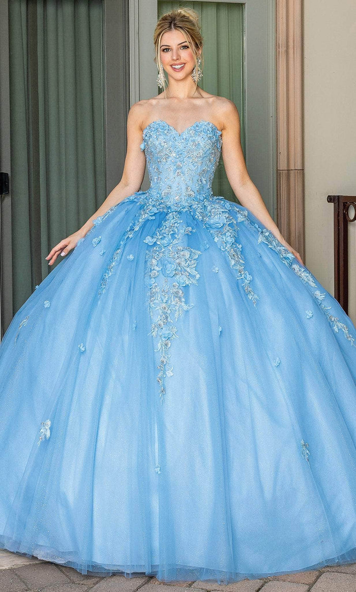 Dancing Queen 1717 - Sweetheart Lace-Up Back Ballgown Quinceanera Dresses XS / Bahama Blue