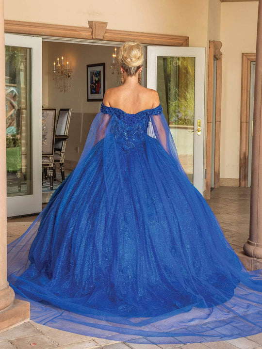 Dancing Queen 1718 - Off Shoulder Glitter Ballgown With Cape