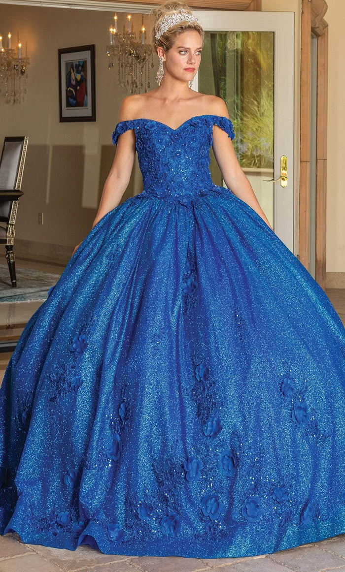 Dancing Queen 1718 - Off Shoulder Glitter Ballgown With Cape Quinceanera Dresses XS / Royal Blue