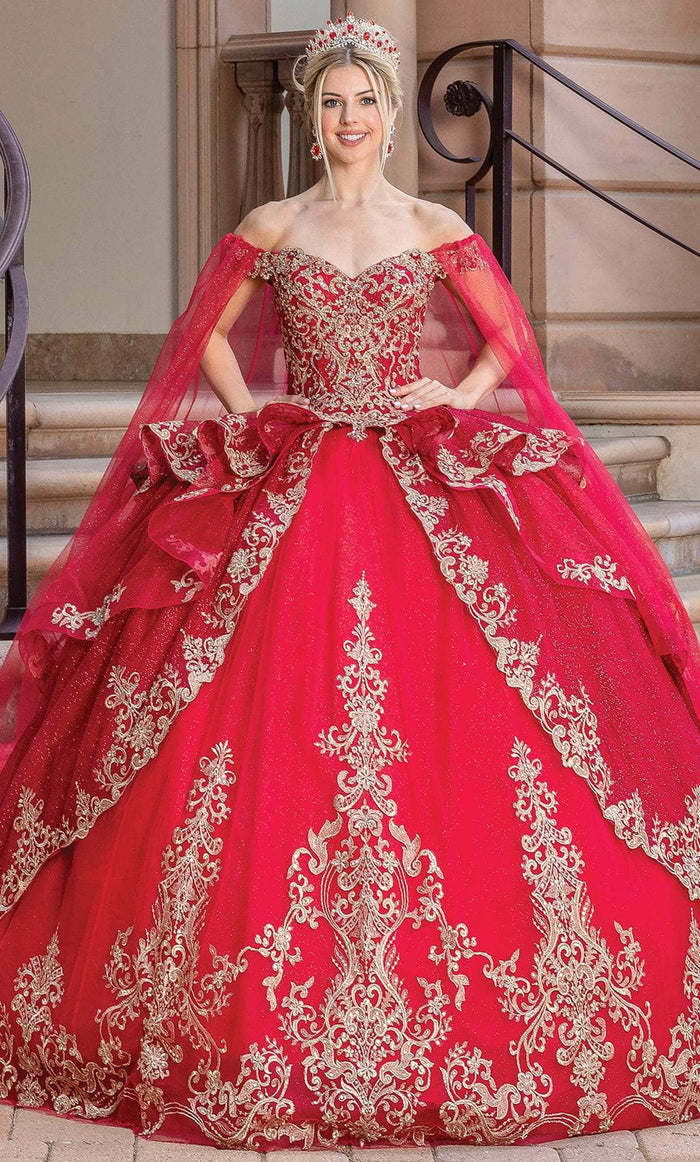 Dancing Queen 1720 - Tiered Ballgown with Cape Ball Gowns XS / Burgundy