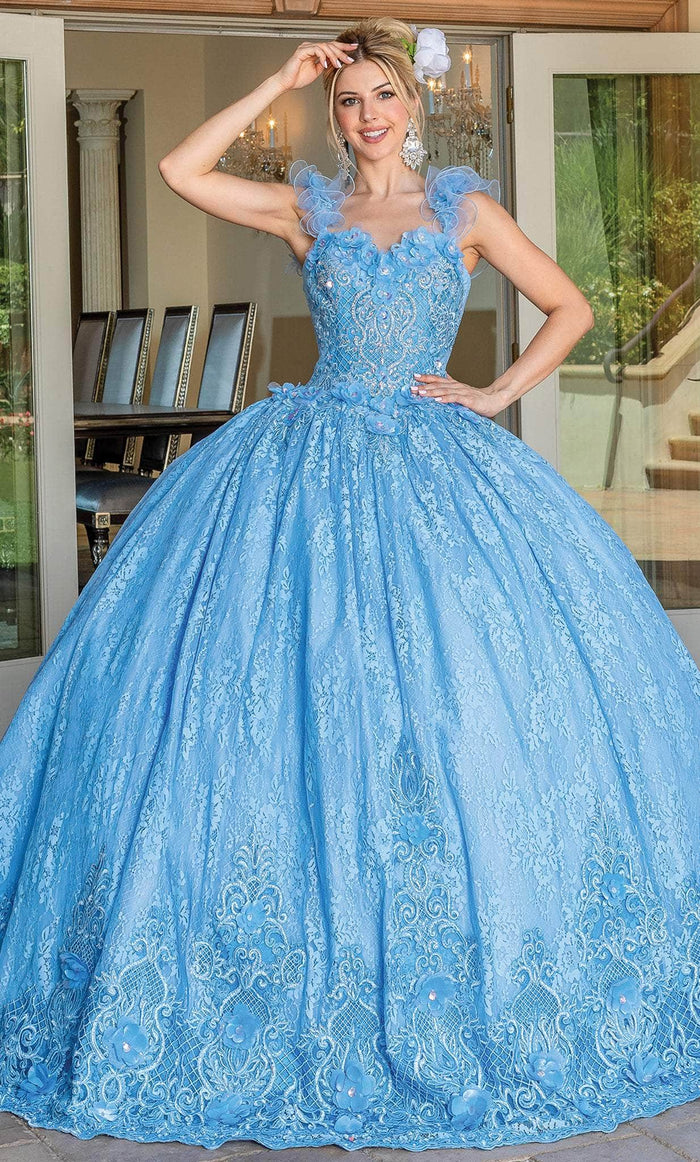 Dancing Queen 1721 - 3D Floral Embellished Sleeveless Ballgown Ball Gowns XS / Bahama Blue