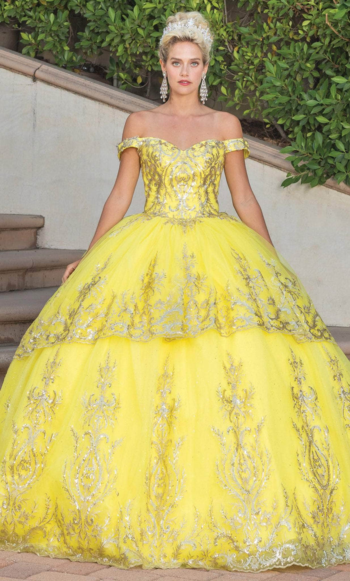 Dancing Queen 1729 - Lace-Up Back Off-Shoulder Ballgown Ball Gowns XS / Yellow