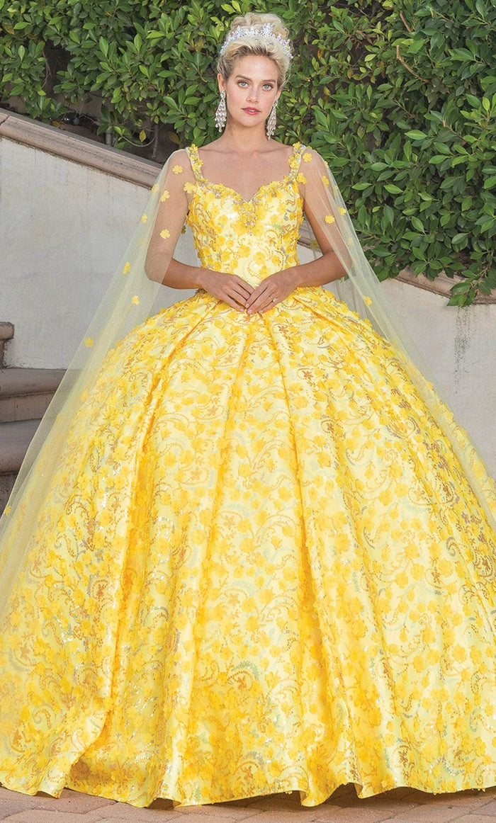 Dancing Queen 1750 - Sleeveless 3D Floral Embroidered Ballgown Ball Gowns XS / Yellow