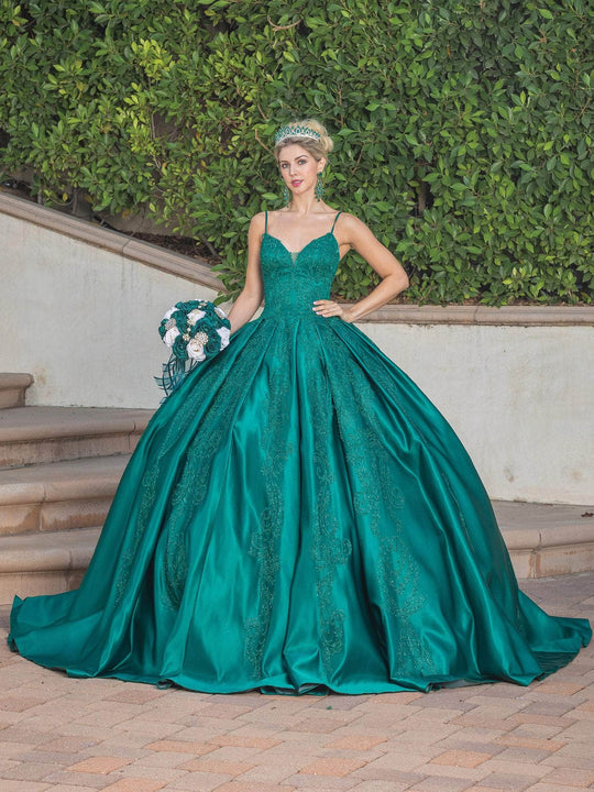 Dancing Queen 1756 - Embellished V-Neck Pleated Ballgown