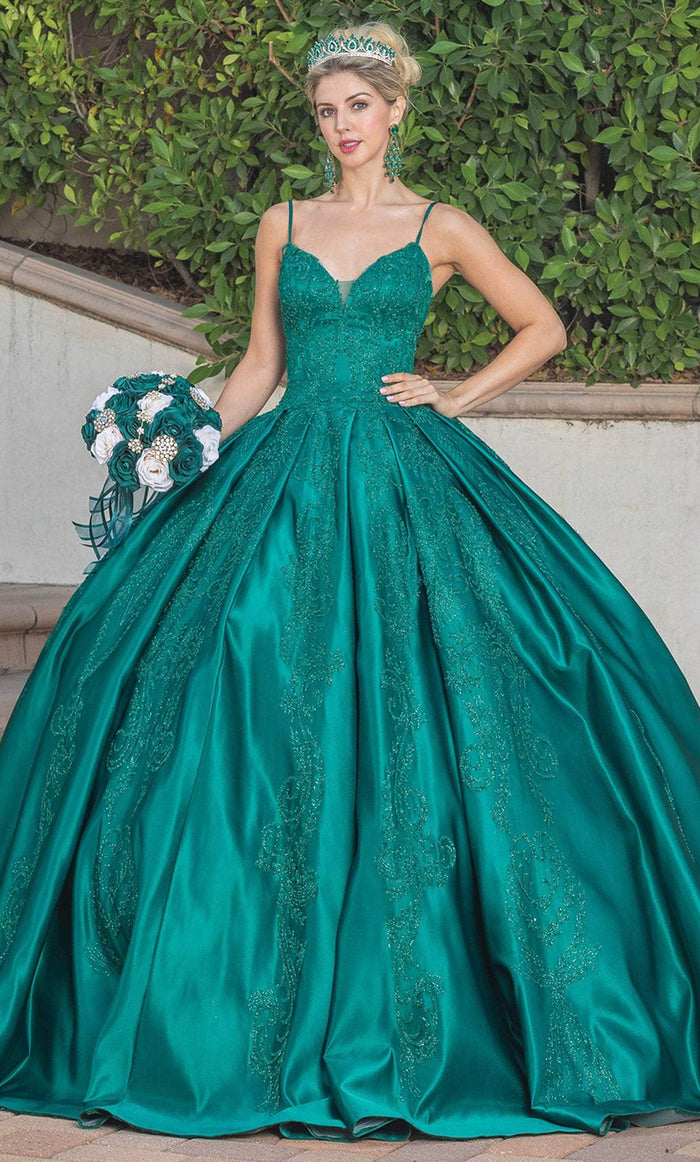 Dancing Queen 1756 - Embellished V-Neck Pleated Ballgown Special Occasion Dress XS / Hunter Green