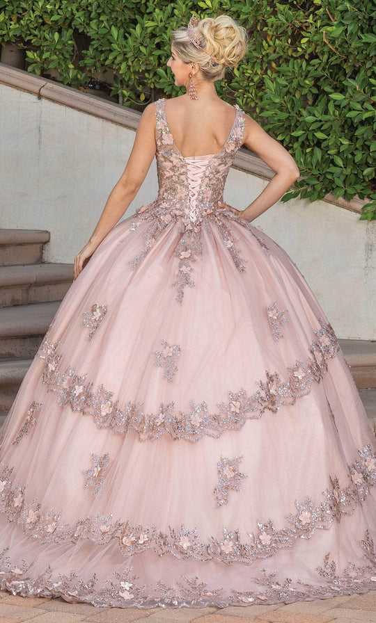 Dancing Queen 1763 - V-Neck Floral Glitter Ballgown