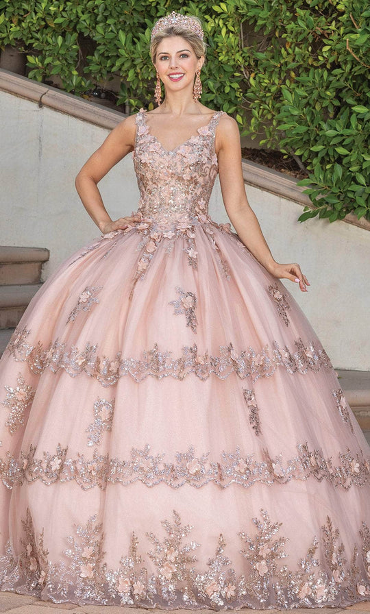 Dancing Queen 1763 - V-Neck Floral Glitter Ballgown