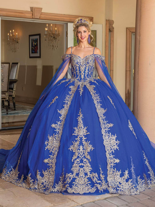 Dancing Queen 1768 - Gilt Applique Quinceanera Ballgown