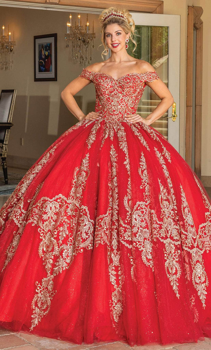 Dancing Queen 1783 - Off-Shoulder Glittering Ballgown Special Occasion Dress XS / Red