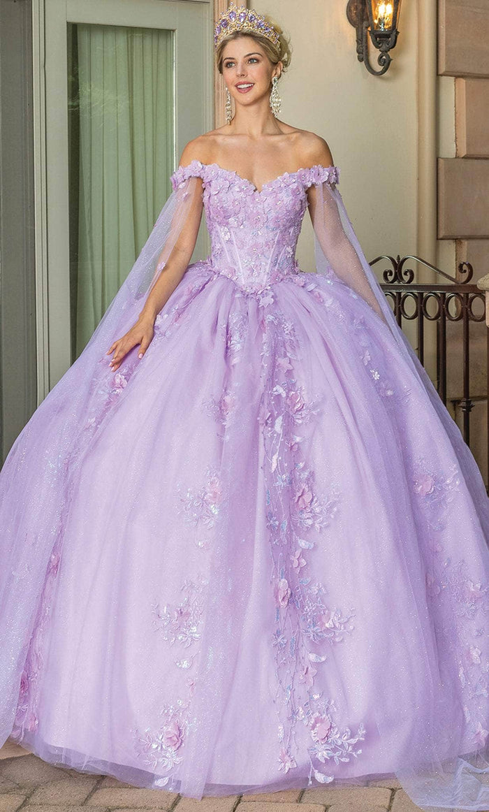 Dancing Queen 1787 - 3D Floral Embroidered Off-Shoulder Ballgown Special Occasion Dress XS / Lilac