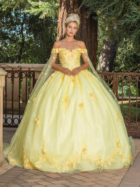 Dancing Queen 1789 - Sheer Cape Sleeve Ballgown