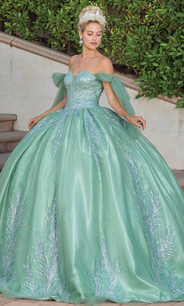Dancing Queen 1793 - Fitted Off-Shoulder Bodice Ballgown Special Occasion Dress XS / Sage