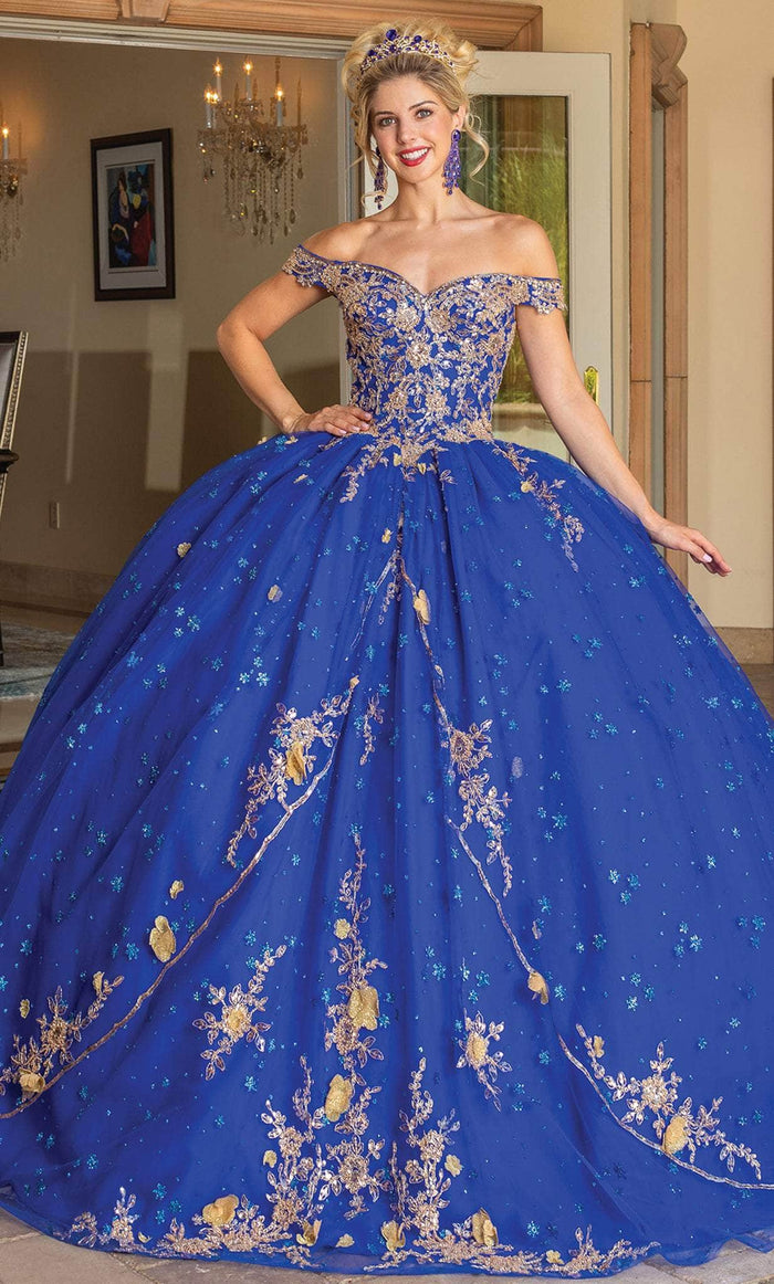 Dancing Queen 1796 - Floral Beaded Ballgown Ball Gowns XS / Royal Blue