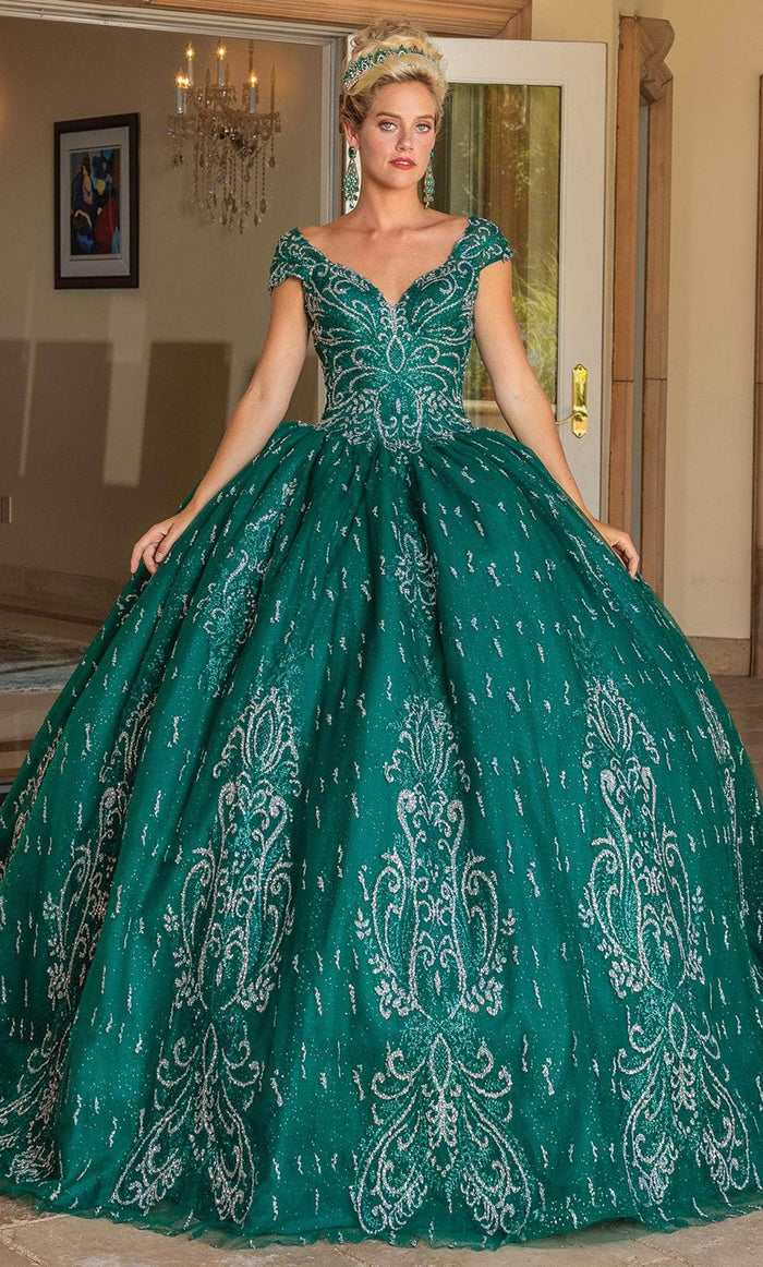 Dancing Queen 1805 - Cap Sleeve Bedazzled Ballgown Ball Gowns XS / Hunter Green