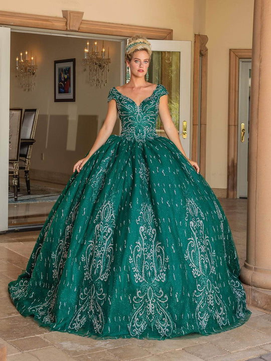 Dancing Queen 1805 - Cap Sleeve Bedazzled Ballgown