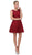 Dancing Queen - 2053 Illusion Two Piece Beaded Lace Cocktail Dress Cocktail Dresses XS / Burgundy