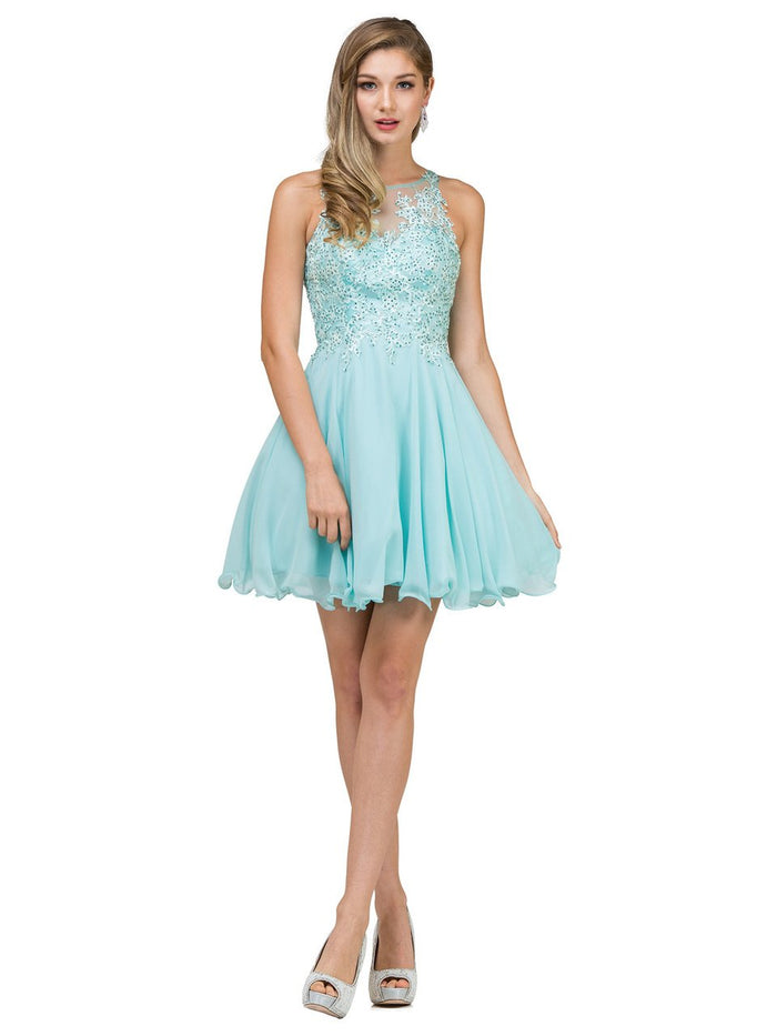 Dancing Queen - 2076 Jewel Lace Appliqued Cocktail Dress - 1 pc Silver in Size S Available CCSALE XS / Aqua