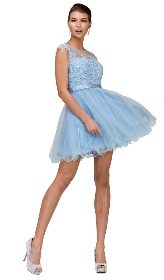 Dancing Queen - 2153 Illusion Jewel Floral A Line Cocktail Dress