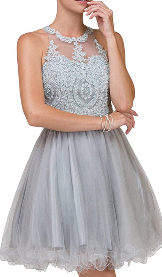Dancing Queen - 2156 Halter Floral Appliques Tulle Cocktail Dress