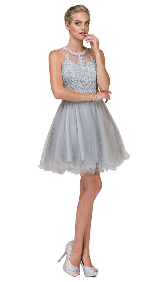 Dancing Queen - 2156 Halter Floral Appliques Tulle Cocktail Dress