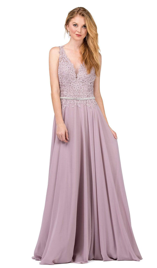 Dancing Queen - 2161 Beaded Lace V-neck A-line Prom Dress