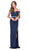 Dancing Queen - 2164 Appliqued Plunging Off Shoulder High Slit Gown Prom Dresses XS / Navy