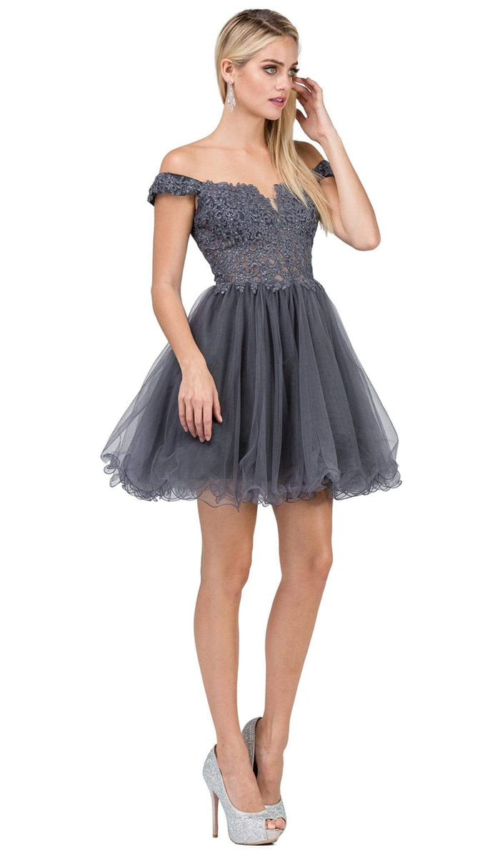 Dancing Queen - 2248 Off shoulder Beaded Lace A Line Cocktail Dress Special Occasion Dress XS / Charco