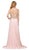 Dancing Queen - 2252 Cold Shoulder Sleeves Beaded A-line Prom Gown Special Occasion Dress M / Blush