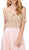 Dancing Queen - 2252 Cold Shoulder Sleeves Beaded A-line Prom Gown Special Occasion Dress S / Blush