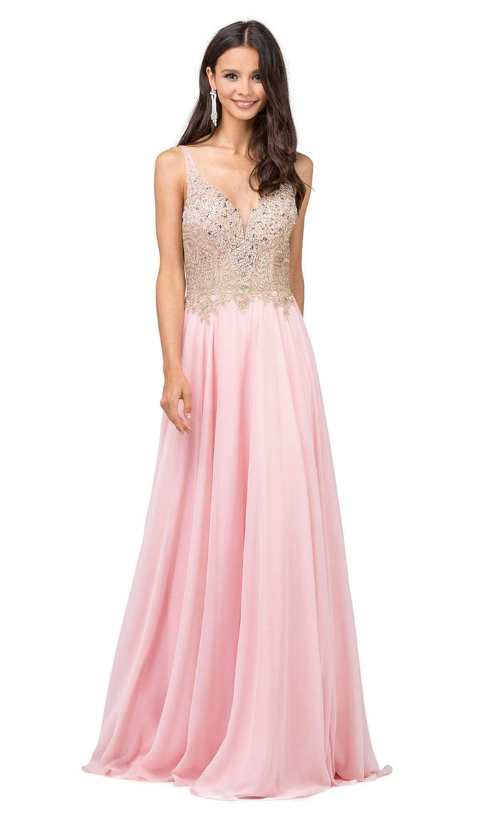 Dancing Queen - 2259 Beaded Plunging Sweetheart Chiffon Prom Dress Prom Dresses XS / Blush