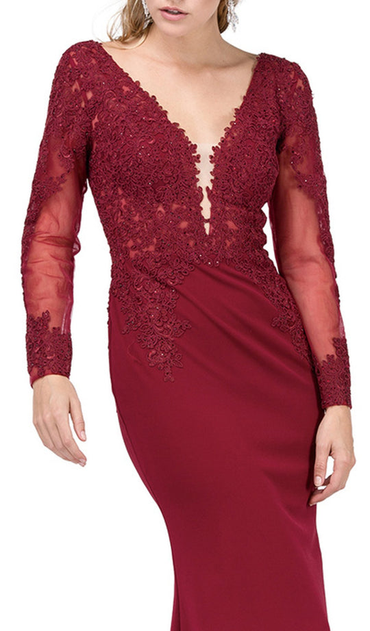 Dancing Queen - 2276 Trailing Floral Lace Appliqued Prom Gown