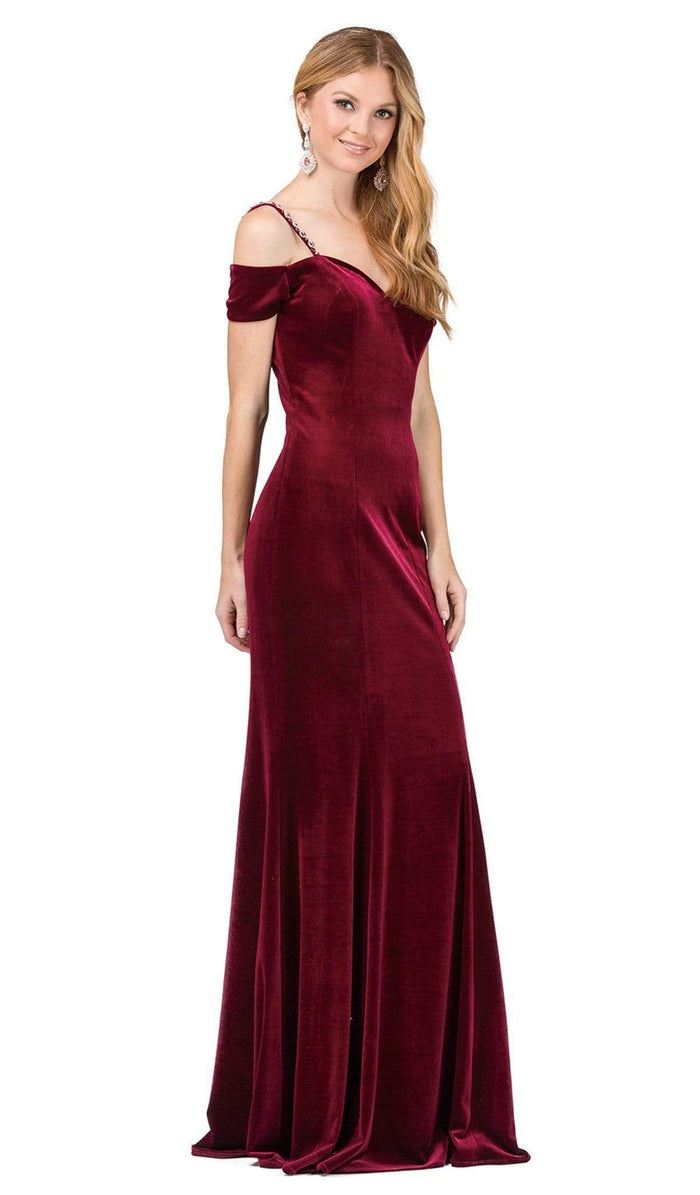 Dancing Queen - 2295 Fitted Off Shoulder Strap Prom Dress Evening Dresses XS / Burgundy